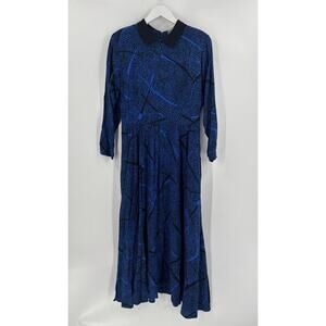 Carol Anderson Vintage Dress Womens 13/14 80s Blue Black Long Sleeves Pockets
